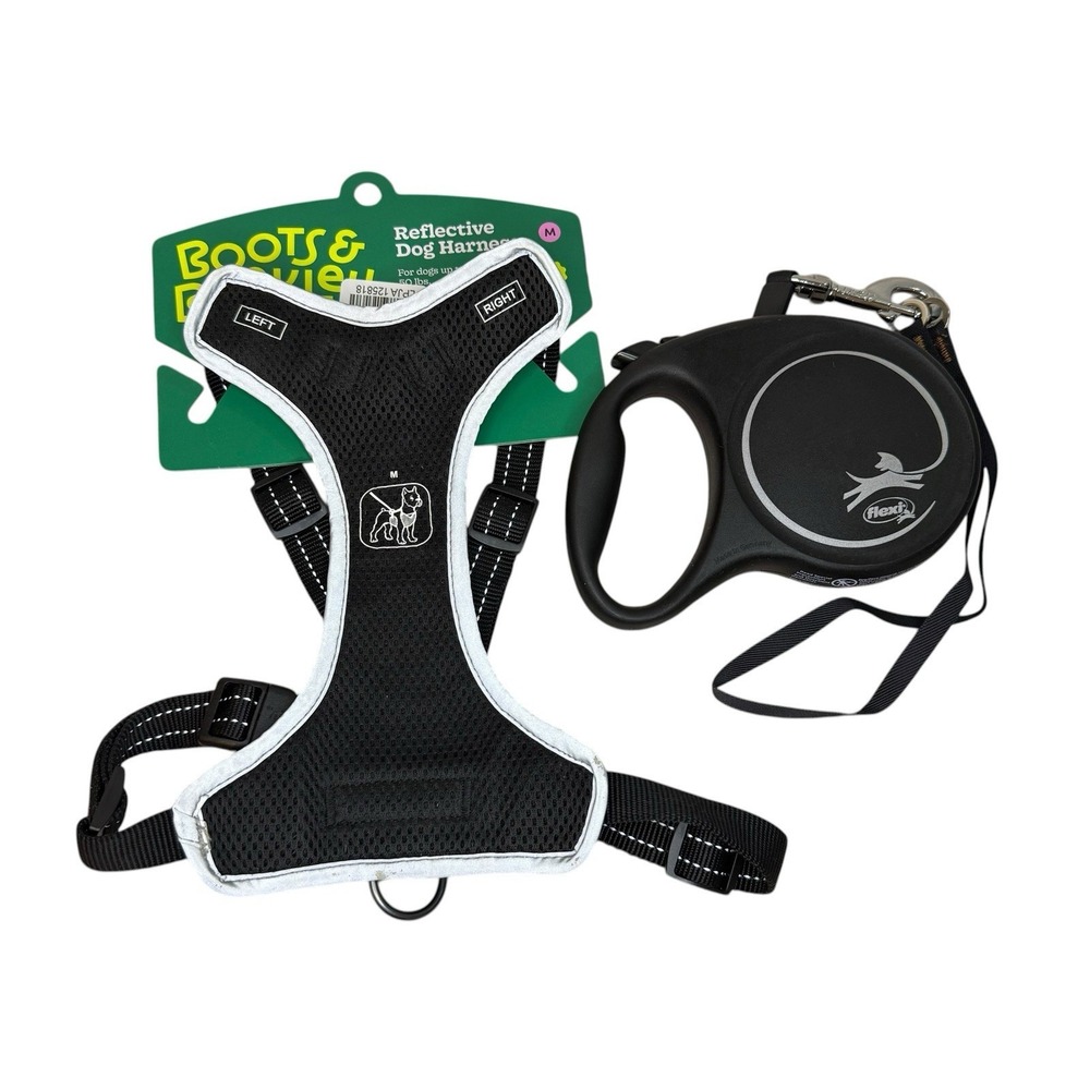 Boots and Barkley Medium Black Reflective Dog Harness And Retractable Leash Set - Picture 11 of 13